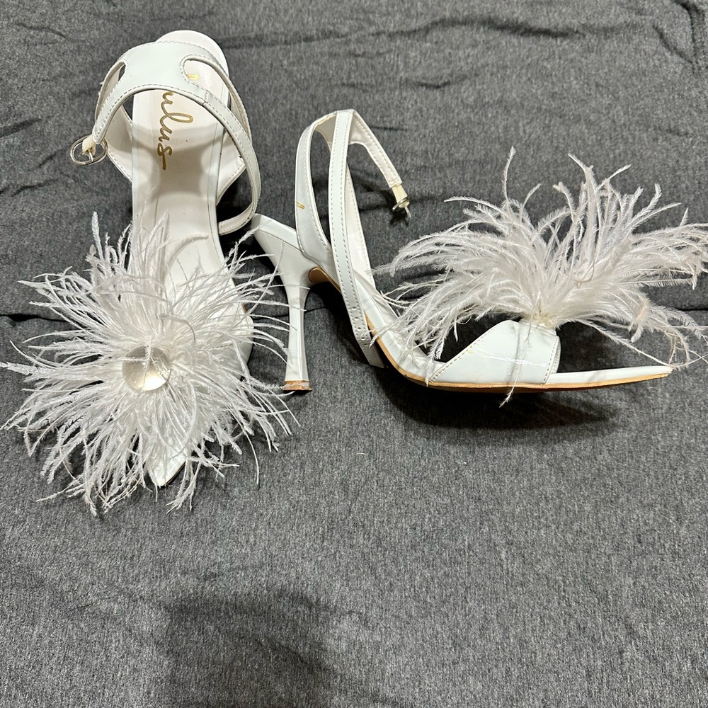 Harper white patent feather high heel sandals
